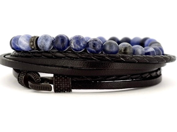 Bracelet wrap cuir et perle | Le Medium Creek Sodalite bleu