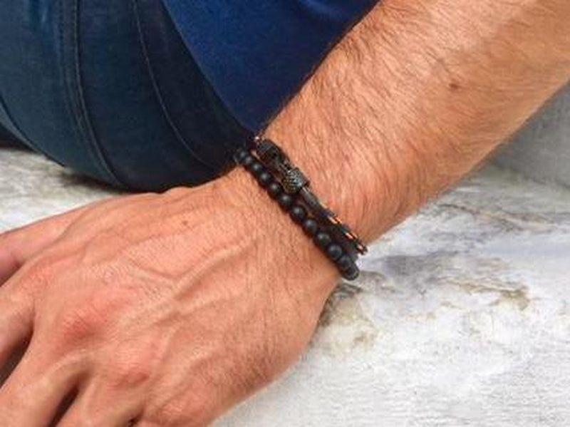 bracelet homme cuir perle cordelette noir tendance mode porté