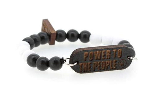 Bijoux homme, bracelet bois noir et blanc "power to the people" 