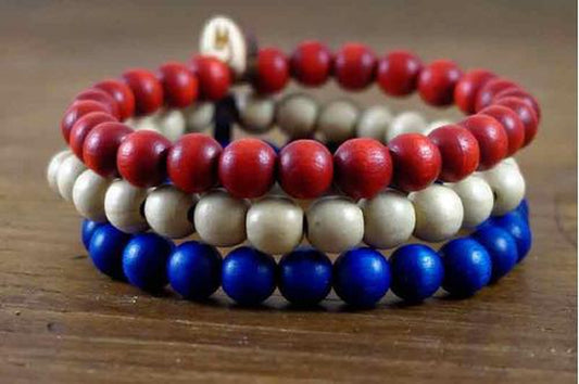 Pack bracelet wooden bead blue beige red